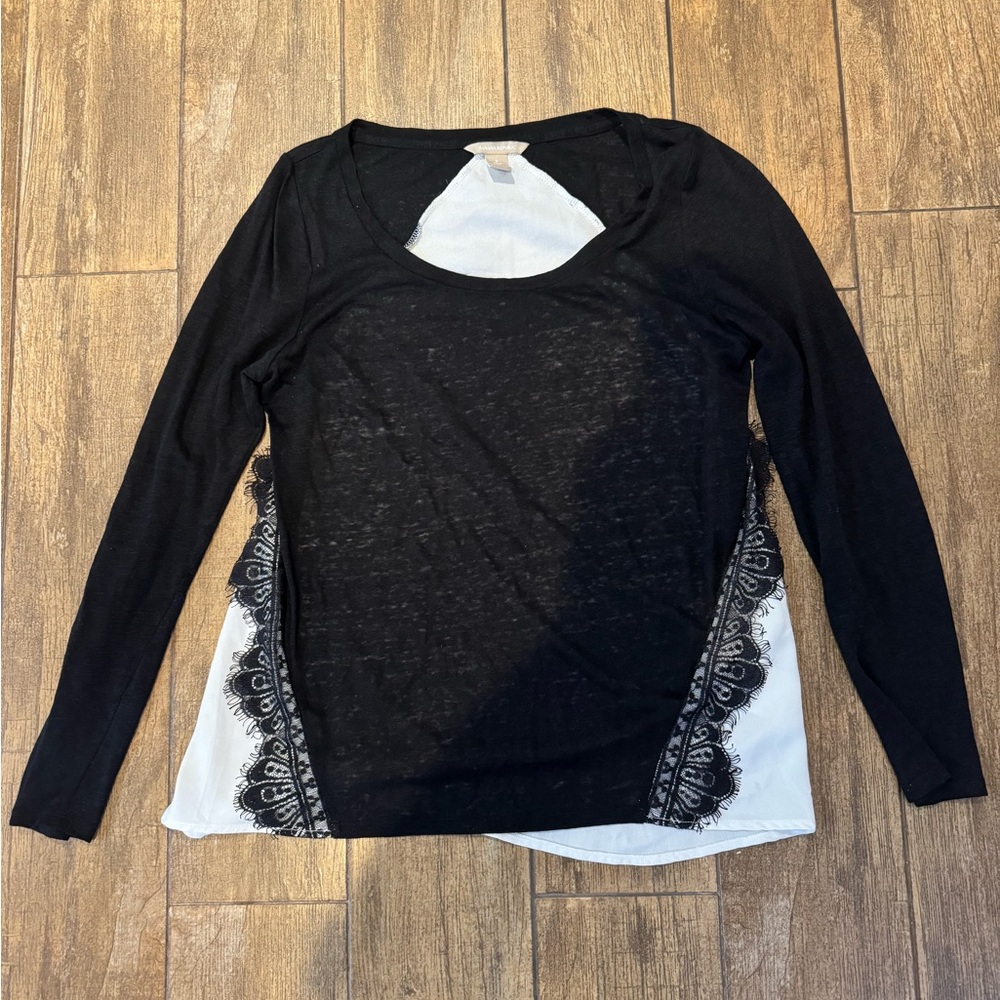 Banana Republic Black and White Lace Accent Blouse